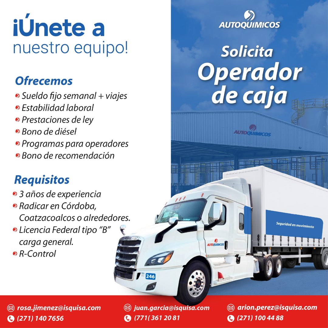 Banner del anuncio de la vacante: ¡Únete a · nuestro equipo! · Ofrecemos · • Sueldo fijo semanal + viajes · • Estabilidad laboral · • Prestaciones de ley · • Bono de diésel ·
