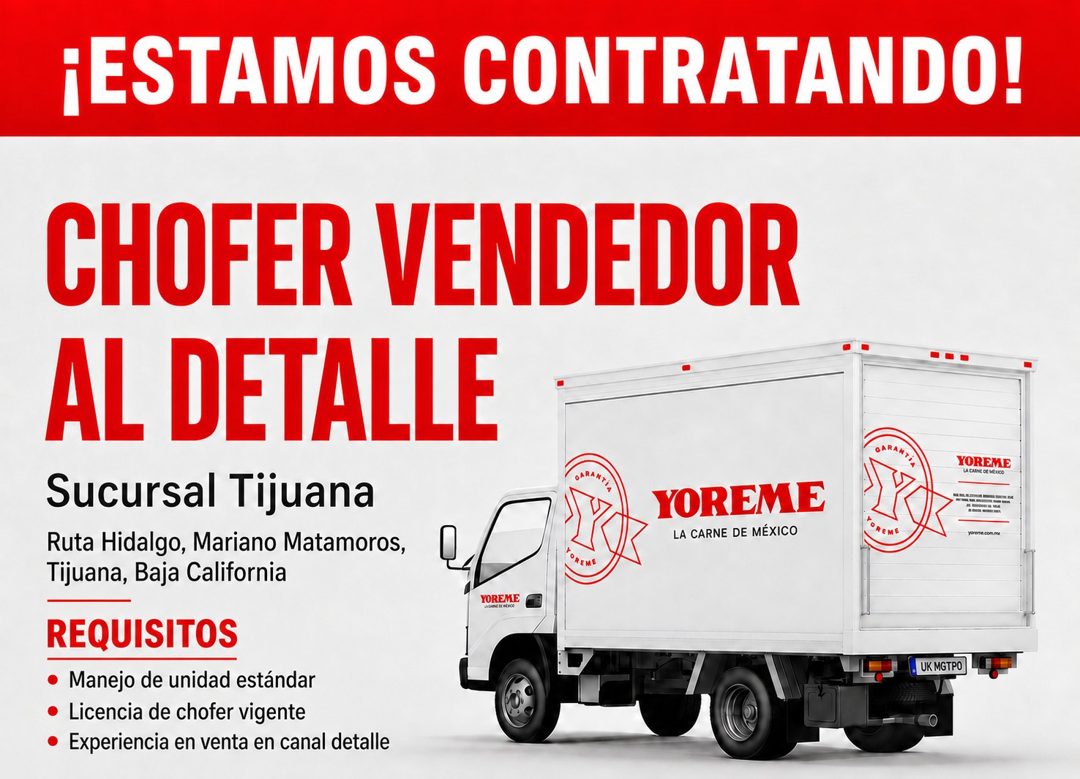 Banner del anuncio de la vacante: ¡ESTAMOS CONTRATANDO! · CHOFER VENDEDOR · AL DETALLE · Sucursal Tijuana · Ruta Hidalgo, Mariano Matamoros, · Tijuana, Baja California · DARA
