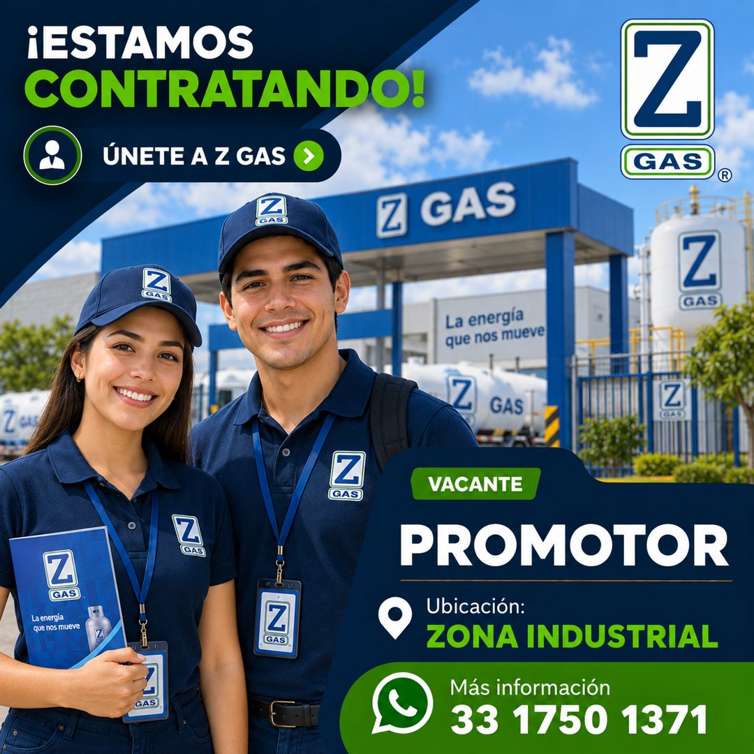 Banner del anuncio de la vacante: ¡ESTAMOS · CONTRATANDO! · ÚNETE A Z GAS · Z · (GAS) · Z · GAS · Z GAS · 49 · Z · GAS · La energía · que nos mueve · Z · GAS · Z · GAS) · Zu 
