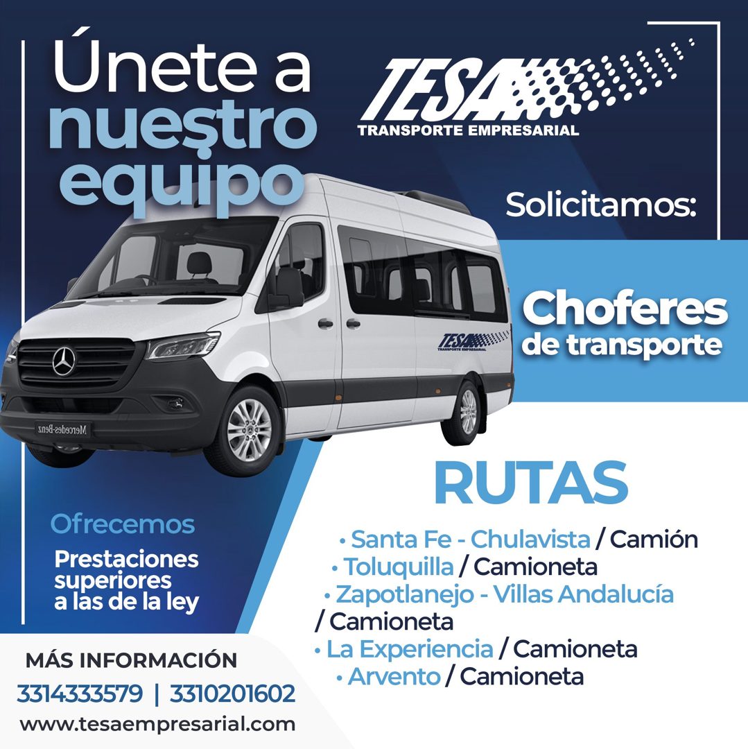 Banner del anuncio de la vacante: Únete a · nuestro · equipo · IS,AX · TRANSPORTE EMPRESARIAL · Solicitamos: · ISAN · TRANSPORTE IMPRESARIAL · Choferes · de transporte · SI9d