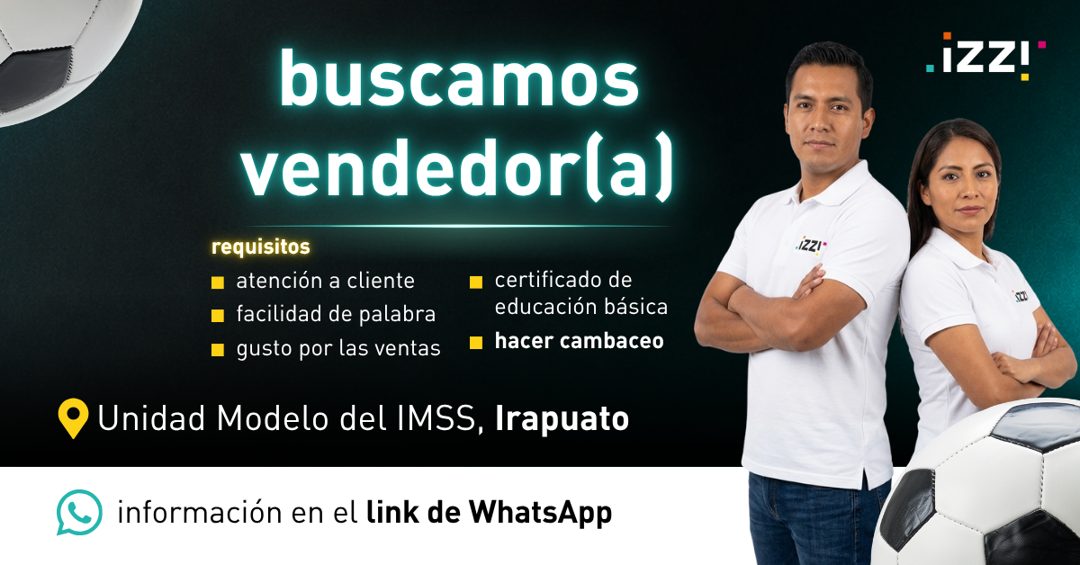 Banner del anuncio de la vacante: buscamos · vendedor(a) · requisitos · • atención a cliente · • facilidad de palabra · • gusto por las ventas · • certificado de · educación 