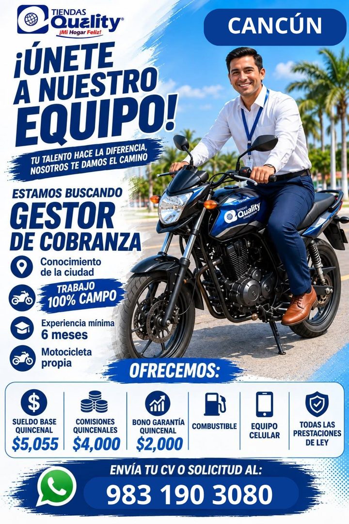 Banner del anuncio de la vacante: TIENDAS · Quality® · ¡Mi Hogar Feliz! · ¡ÚNETE · A NUESTRO · EQUIPO! · TU TALENTO HACE LA DIFERENCIA, · NOSOTROS TE DAMOS EL CAMINO · ESTAMO