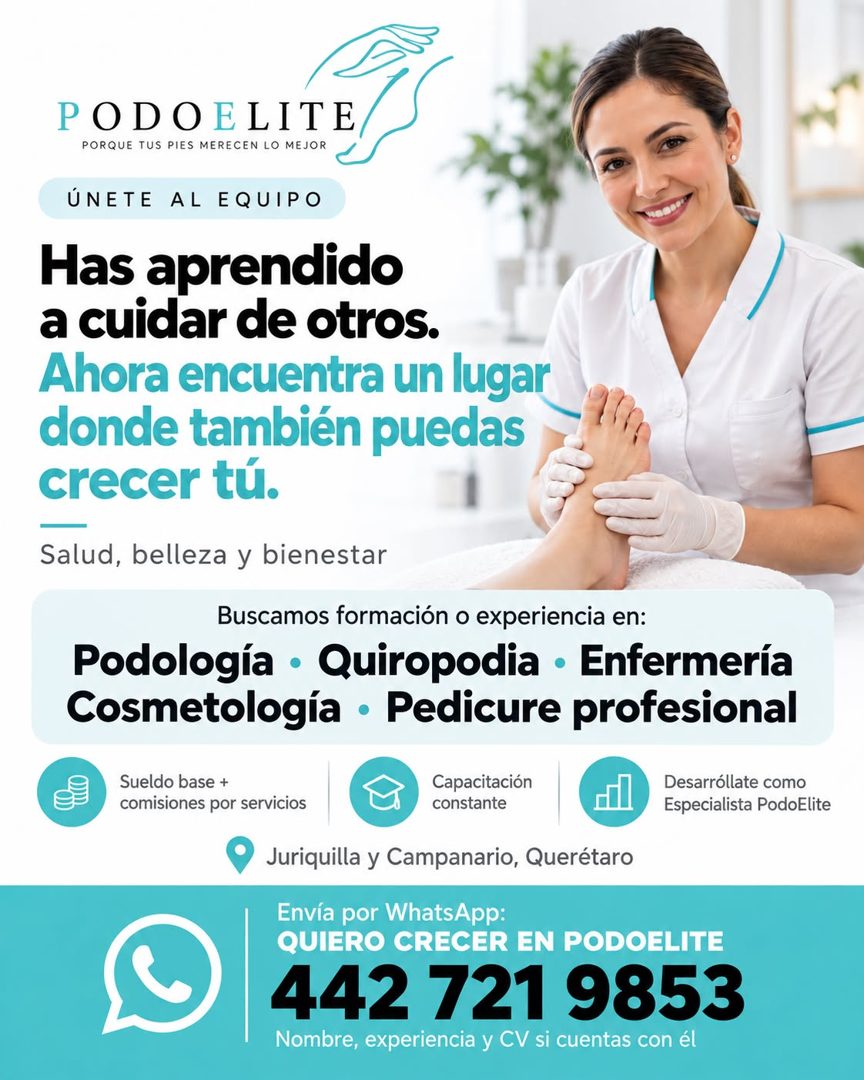 Banner del anuncio de la vacante: PUDOELITE/ · PORQUE TUS PIES MERECEN LO MEJOR · ÚNETE AL EQUIPO · Has aprendido · a cuidar de otros. · Ahora encuentra un lugar · donde tamb