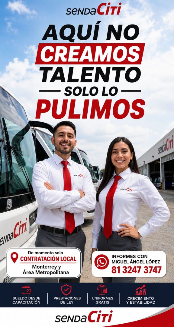 Banner del anuncio de la vacante: SENDa CiTi · AQUÍ NO · CREAMOS · TALENTO · • SOLO LO • · PULIMOS · seNDaCiTi · seNDa Ciri · росіт · De momento solo · CONTRATACIÓN LOCAL · M