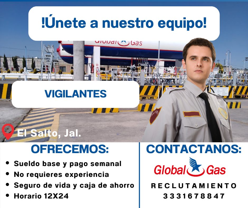 Banner del anuncio de la vacante: ¡Únete a nuestro equipo! · Shas · EST De 1e · VIGILANTES · El Salto, Jal. · OFRECEMOS: · • Sueldo base y pago semanal · • No requieres exper