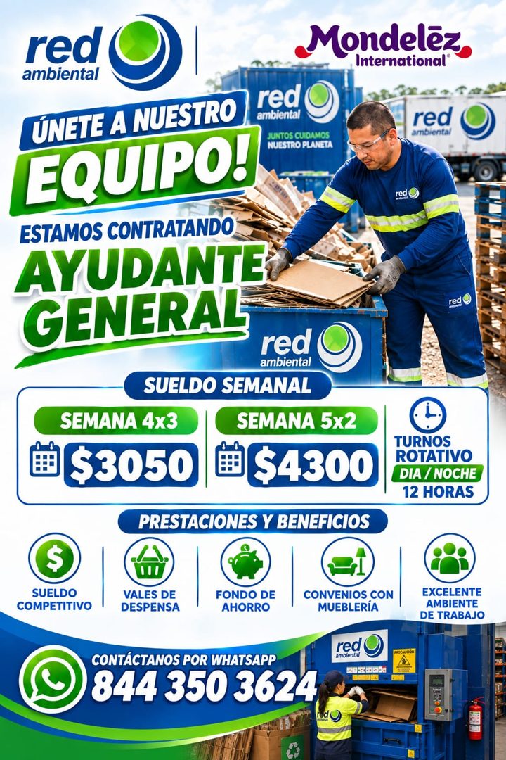 Banner del anuncio de la vacante: red · ambiental · Mondelez® · International® · 24•.1 · red · ambiental · ÚNETE A NUESTRO · red · ambiental · EQUIPO! · JUNTOS CUIDAMOS · NUE