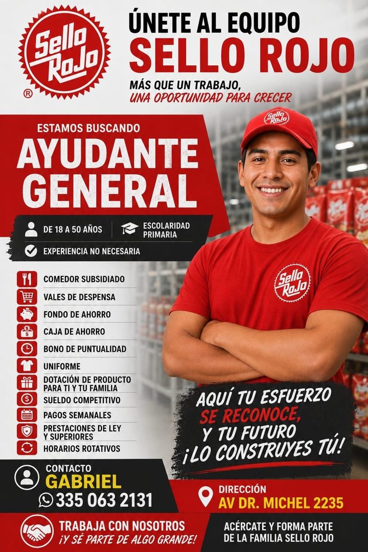 Banner del anuncio de la vacante: Sello · ROLD · ® · ÚNETE AL EQUIPO · SELLO ROJO · MÁS QUE UN TRABAJO, · UNA OPORTUNIDAD PARA CRECER · ella · Todo · ESTAMOS BUSCANDO · AYUDA