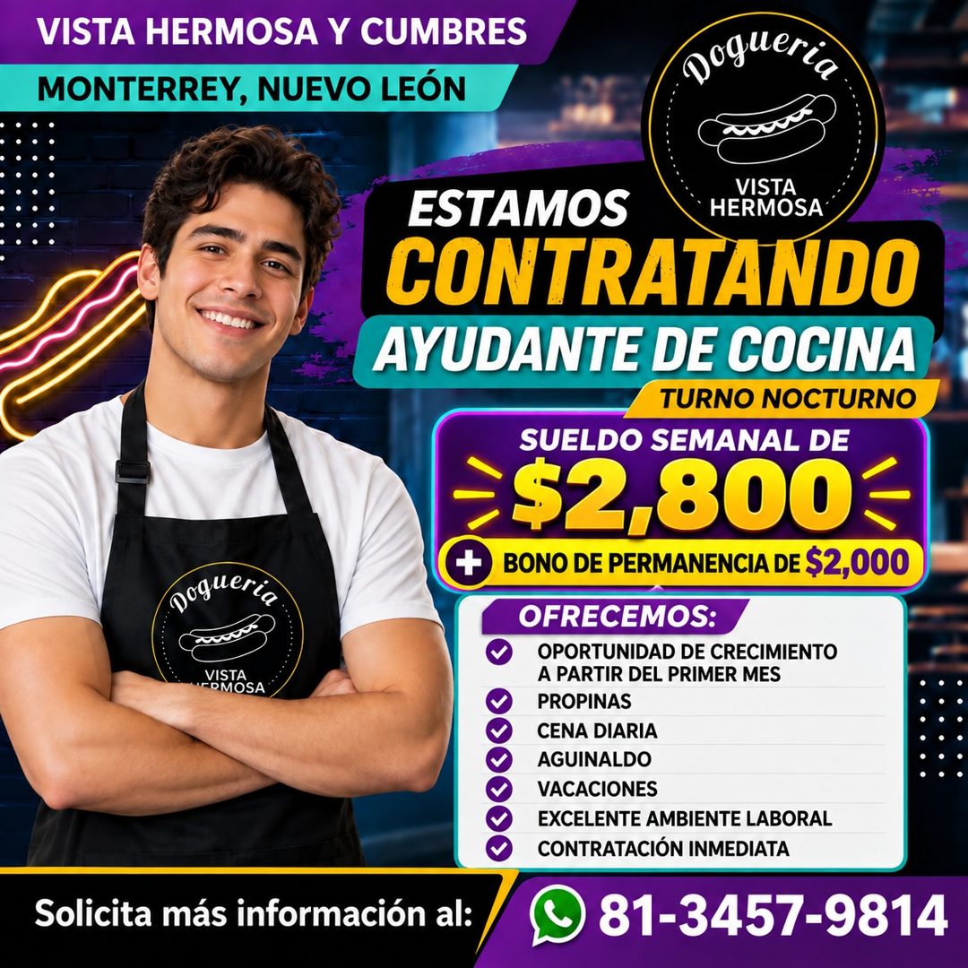 Banner del anuncio de la vacante: VISTA HERMOSA Y CUMBRES · MONTERREY, NUEVO LEÓN · pogueria · pogueria · VISTA · 'COMOSA · Solicita más información al: · VISTA · ESTAMOS · H
