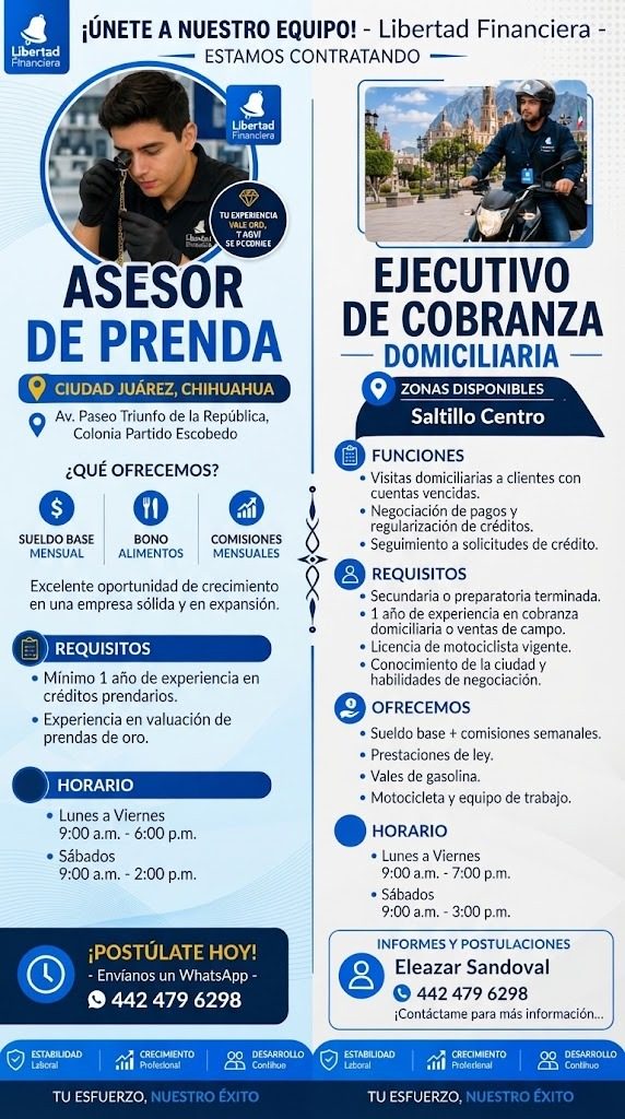 Banner del anuncio de la vacante: Libertad · Financiera · ¡ÚNETE A NUESTRO EQUIPO! - Libertad Financiera - · - ESTAMOS CONTRATANDO - · Libertad · Financiera · TU EXPERIENCIA 