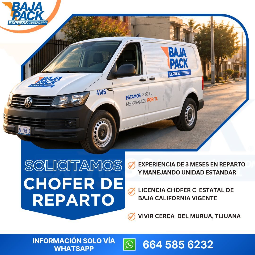 Banner del anuncio de la vacante: BAJA · PACK · EXPRESSS ENNETTACO NACIONAL · BAJA · PACK · EXPRESS = · 4146 · ESTAMOS POR TI. · MEJORAMOS POR TI. · AA-7198-B · SOLICITAMOS ·