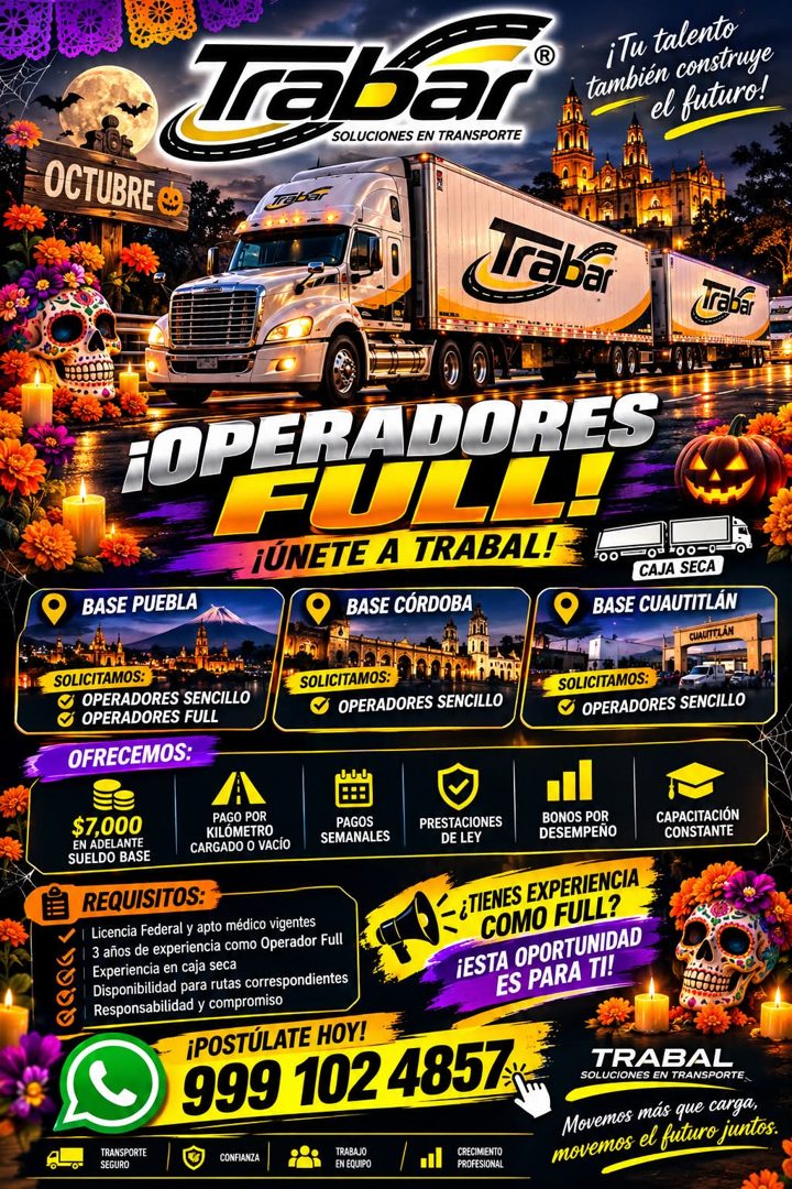 Banner del anuncio de la vacante: OCTUBRE · Trabar · Trabar · iTu talento · también construye · el futuro! · Trabát · trabar · 00E 00 · TOPESANORES · ¡ÚNETE A TRABAL! · 108 0