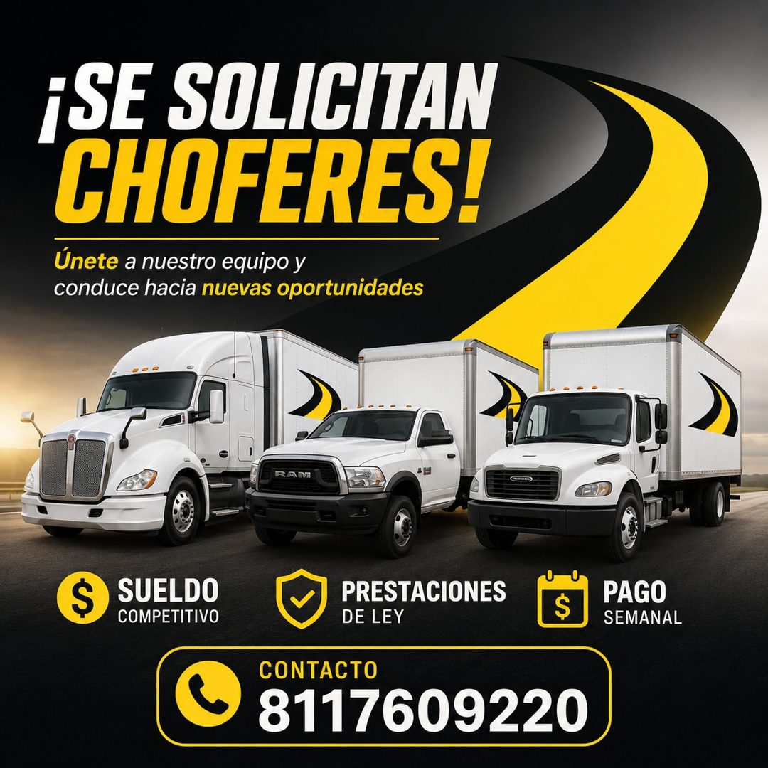 Banner del anuncio de la vacante: ¡SE SOLICITAN · CHOFERES! · Únete a nuestro equipo y · conduce hacia nuevas oportunidades · IRAM · $ · SUELDO · COMPETITIVO · PRESTACIONES ·