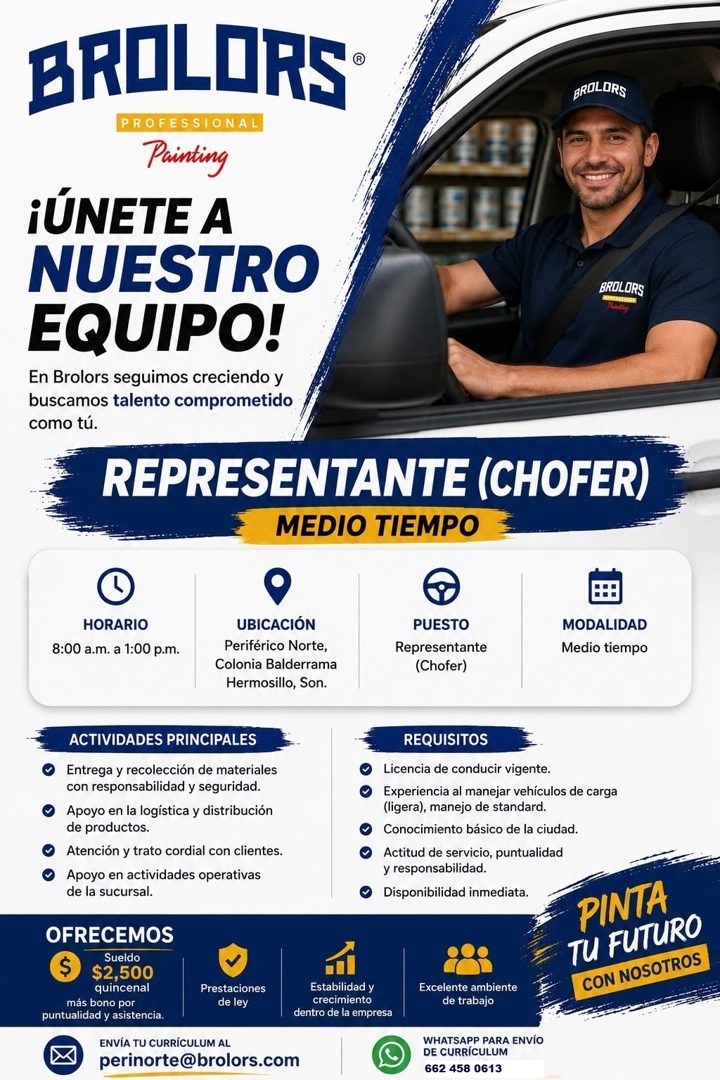 Banner del anuncio de la vacante: BROLORS® · PROFESSIONAL · Painting · ¡ÚNETE A · NUESTRO · EQUIPO! · En Brolors seguimos creciendo y · buscamos talento comprometido · como t