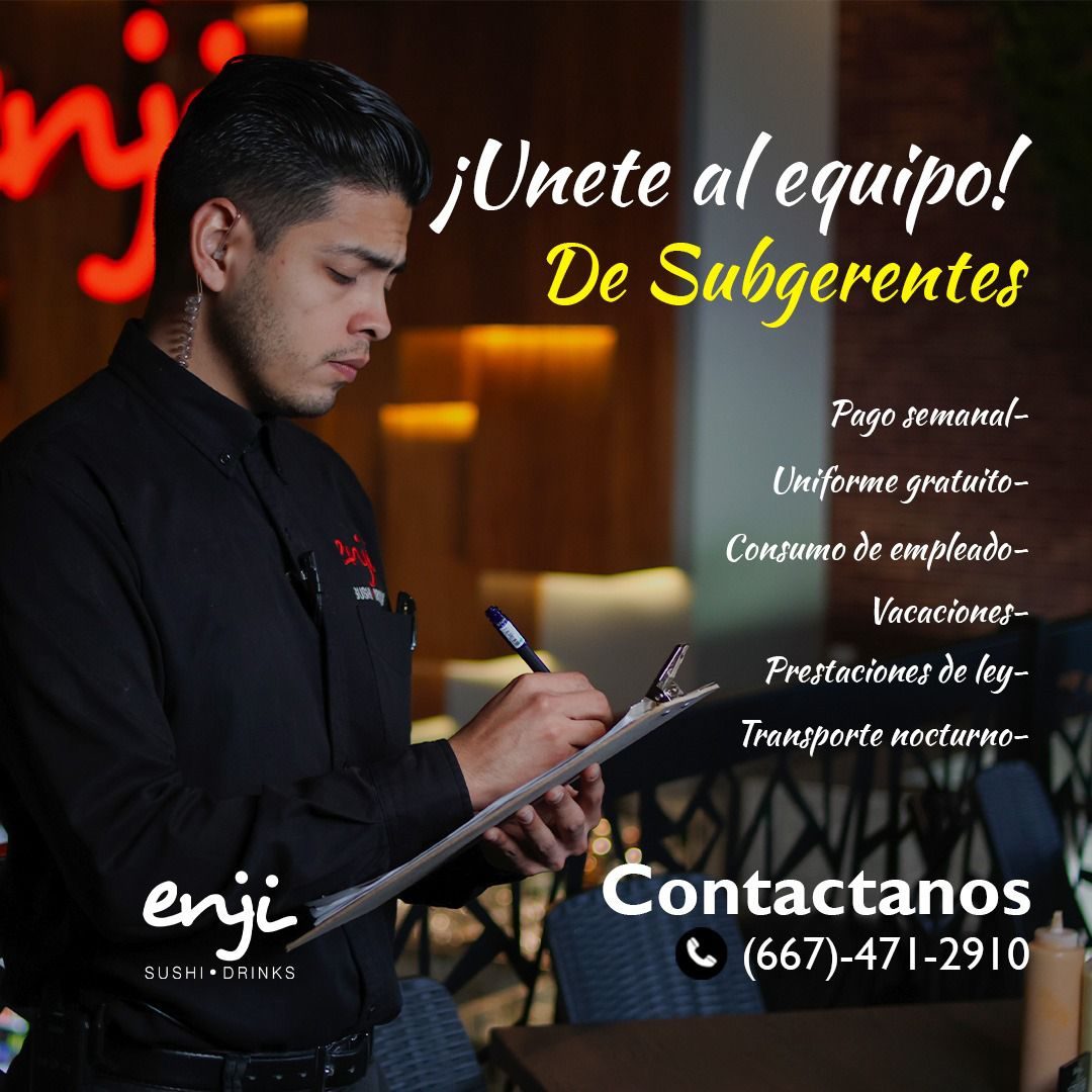 Banner del anuncio de la vacante: ¡Unete al equipo! · De Subgerentes · Pago semanal- · Uniforme gratuito- · Consumo de empleado- · Vacaciones- · Prestaciones de ley- · Transp