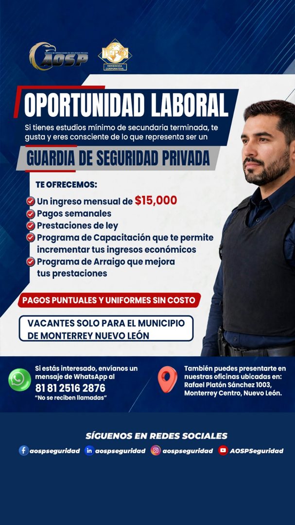 Banner del anuncio de la vacante: GosP · ORPORATIV. · OPORTUNIDAD LABORAL · Si tienes estudios mínimo de secundaria terminada, te · gusta y eres consciente de lo que represen