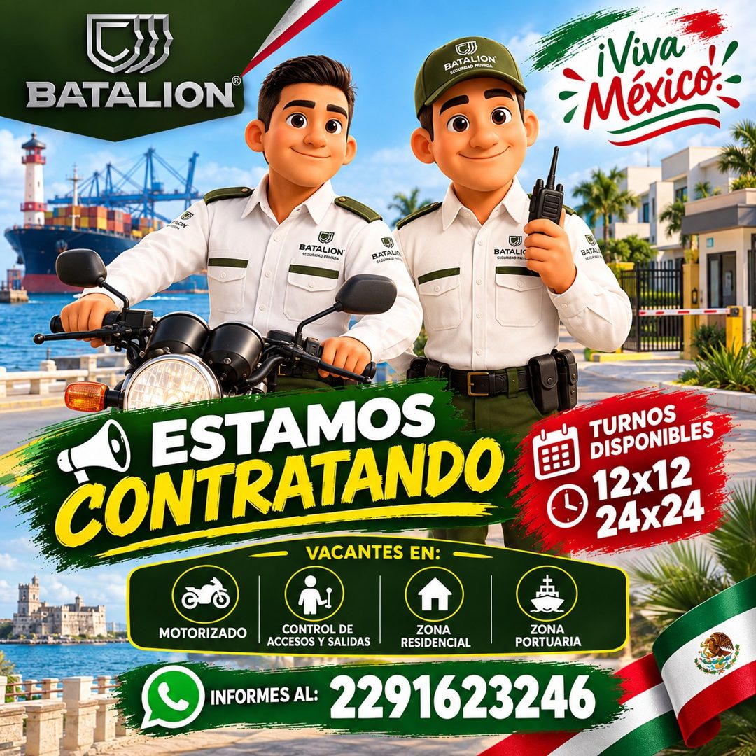 Banner del anuncio de la vacante: SECURRAD MINADA · BATALION® · iViva · México. · BATALION · SCOURONO PENADA · BATALO · BATALIC · S100RG4O PEM · BATALL · ESTAMOS · CONTRATAND