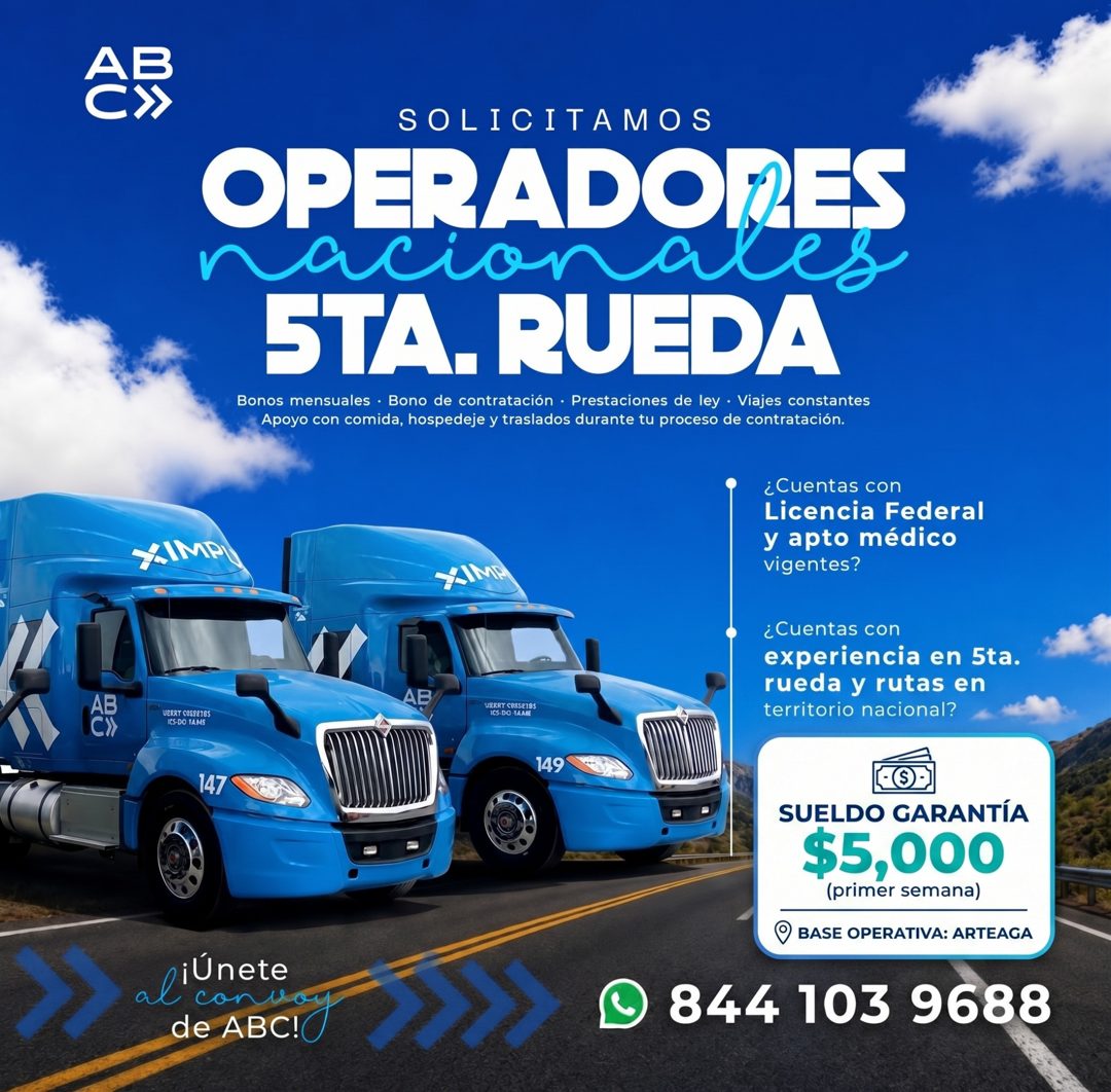 Banner del anuncio de la vacante: AB · C» · *IMP · AB · C» · VERRY COSSETES · ICS-DO 1AMS · SOLICITAMOS · OPERADORES · 5TA. RUEDA · Bonos mensuales • Bono de contratación • P