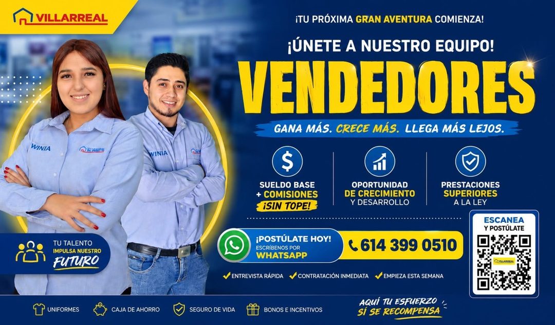 Banner del anuncio de la vacante: VILLARREAL · WINIA · WINIA · TU TALENTO · IMPULSA NUESTRO · FUTURO · UNIFORMES · CAJA DE AHORRO · ¡TU PRÓXIMA GRAN AVENTURA COMIENZA! · ¡ÚNE