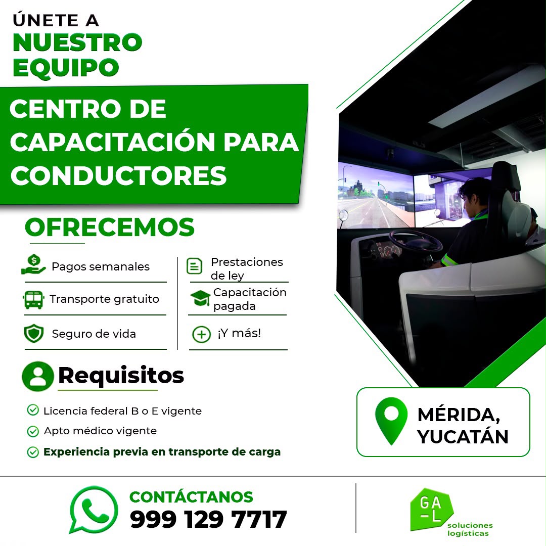 Banner del anuncio de la vacante: ÚNETE A · NUESTRO · EQUIPO · CENTRO DE · CAPACITACIÓN PARA · CONDUCTORES · OFRECEMOS · Pagos semanales · Transporte gratuito · B · Prestacio