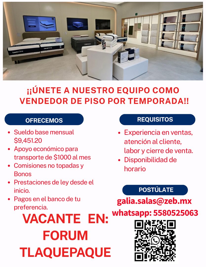 Banner del anuncio de la vacante: Luuna One · Luuna One · ¡¡ÚNETE A NUESTRO EQUIPO COMO · VENDEDOR DE PISO POR TEMPORADA!! · OFRECEMOS · REQUISITOS · • Sueldo base mensual · 