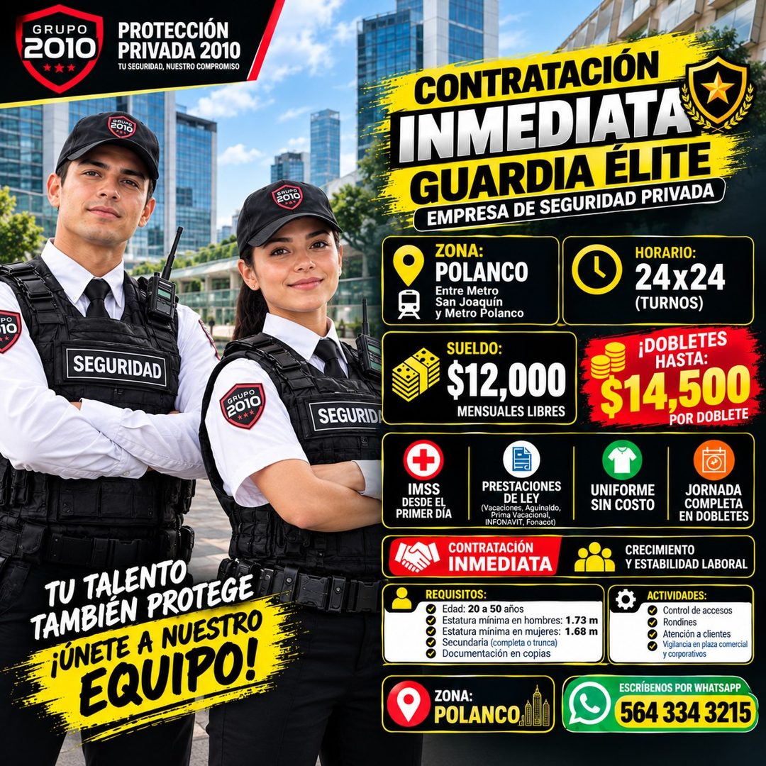 Banner del anuncio de la vacante: GRUPO · 2010 · *** · PROTECCIÓN · PRIVADA 2010 · TU SEGURIDAD, NUESTRO COMPROMISO · Onus · 2010 · SEGURIDAD · GRUPO · 2010 · *** · TU TALENT
