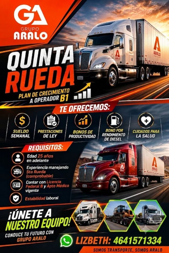 Banner del anuncio de la vacante: GA · GRUPO · ARALO · QUINTA · RUEDA · PLAN DE CRECIMIENTO · A OPERADOR B1 · TE OFRECEMOS: · 10000 · A · ARALO · $ · SUELDO · SEMANAL · PREST
