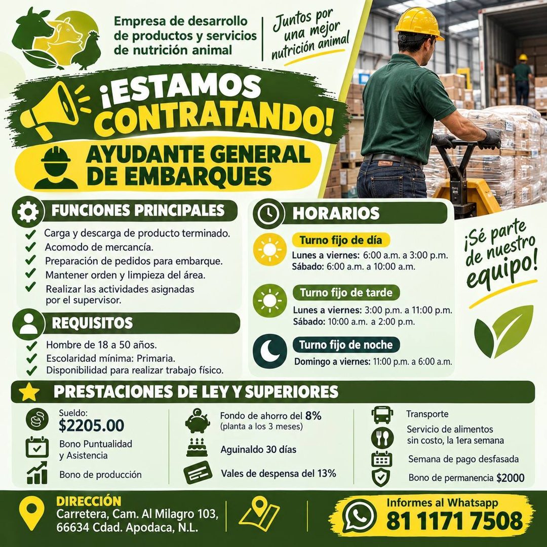 Banner del anuncio de la vacante: Empresa de desarrollo · de productos y servicios · de nutrición animal · Juntos por · una mejor · nutrición animal · ¡ESTAMOS · CONTRATANDO!