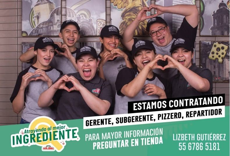 Banner del anuncio de la vacante: Atrayendo al mejor · INCREDIENTE · ESTAMOS CONTRATANDO · GERENTE, SUBGERENTE, PIZZERO, REPARTIDOR · PARA MAYOR INFORMACIÓN · PREGUNTAR EN TI