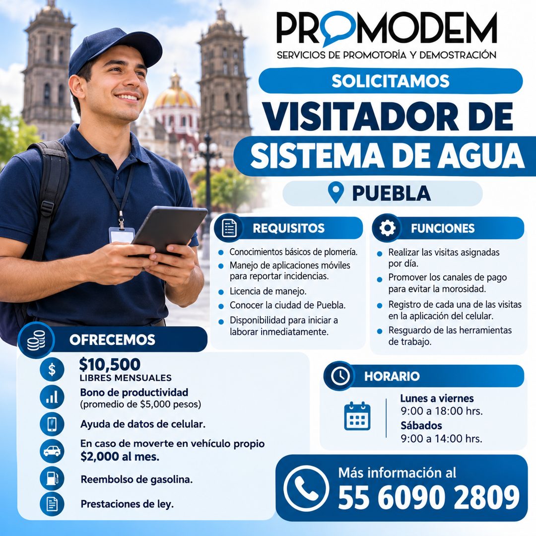 Banner del anuncio de la vacante: $ · OFRECEMOS · $10,500 · LIBRES MENSUALES · Bono de productividad · (promedio de $5,000 pesos) · Ayuda de datos de celular. · En caso de mo