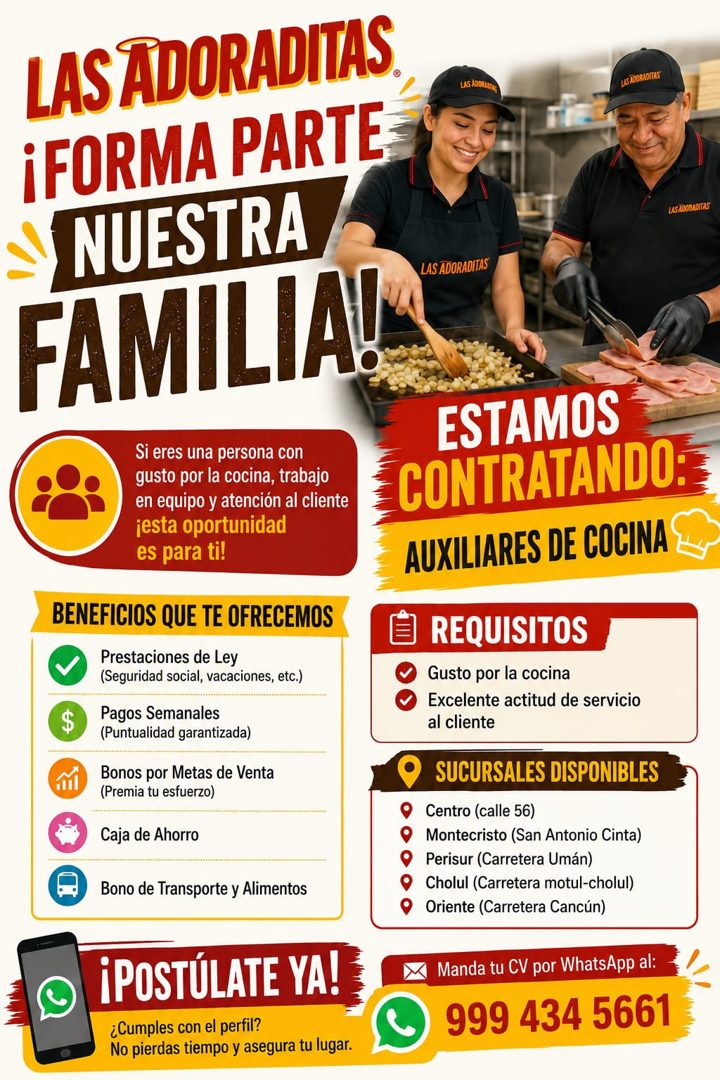 Banner del anuncio de la vacante: LAS ADORADITAS. · iFORMA PARTE · NUESTRA · FAMILIA! · LAS ADORAT · LAS ADORADITAS" · LAS ADORADITAS · LAS ADORADITAS · Si eres una persona c