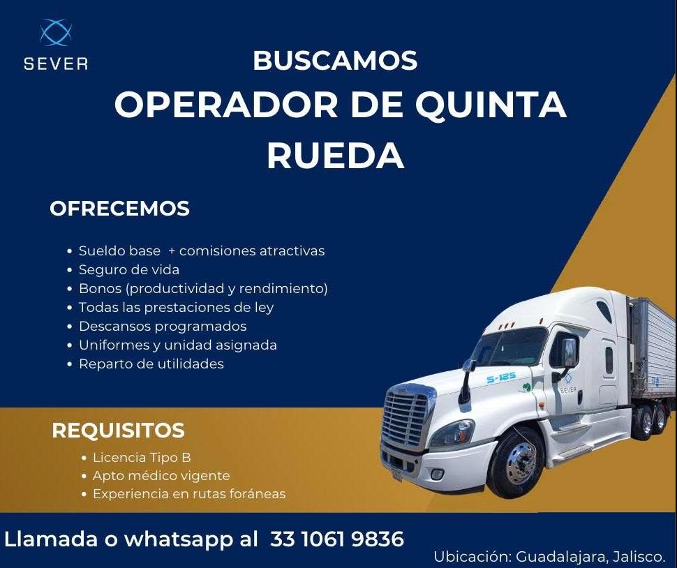 Banner del anuncio de la vacante: SEVER · BUSCAMOS · OPERADOR DE QUINTA · RUEDA · OFRECEMOS · • Sueldo base + comisiones atractivas · • Seguro de vida · • Bonos (productivida