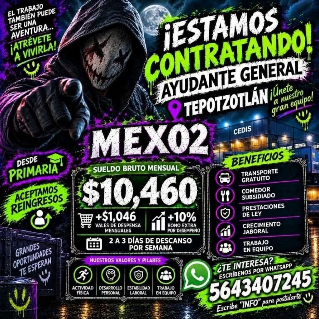 Banner del anuncio de la vacante: EL TRABAJO · TAMBIÉN PUEDE · SER UNA · AVENTURA... · jATRÉVETE · A VIVIRLA! · DESDE · PRIMARIA · ACEPTAMOS · REINGRESOS · GRANDES · OPORTUND