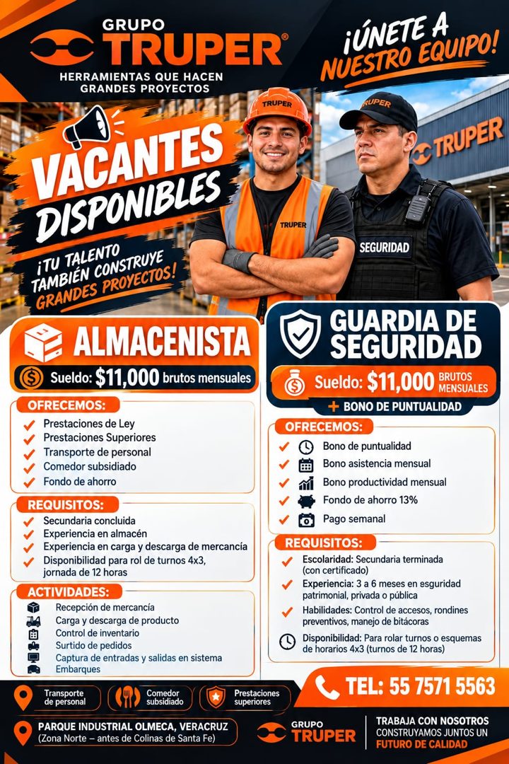 Banner del anuncio de la vacante: GRUPO · TRUPER® · HERRAMIENTAS QUE HACEN · GRANDES PROYECTOS · TRUPER · VACANTES · DISPONIBLES · ¡TU TALENTO · TAMBIÉN CONSTRUYE · GRANDES P