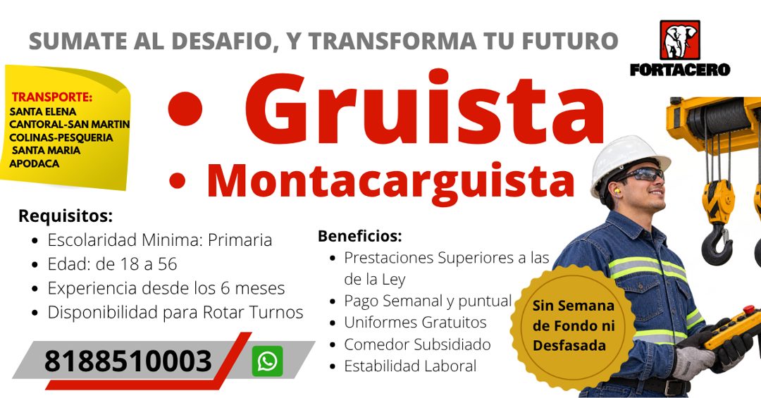 Banner del anuncio de la vacante: SUMATE AL DESAFIO, Y TRANSFORMA TU FUTURO · TRANSPORTE: · SANTA ELENA · CANTORAL-SAN MARTIN · COLINAS-PESQUERIA · SANTA MARIA · APODACA · • 