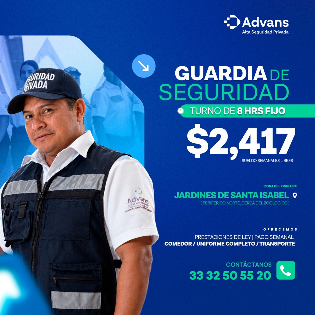 Banner del anuncio de la vacante: SUR DAD · RIVADA · Advans · NOVANS ALTA LOS · PRIVADA. · SEGURIDAD SA · Advans · Alta Seguridad Privada · GUARDIA DE · SEGURIDAD · TURNO DE 