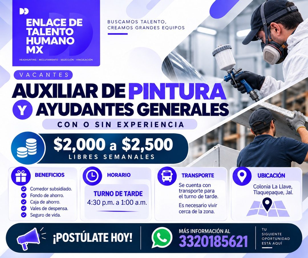 Banner del anuncio de la vacante: ENLACE DE · TALENTO · HUMANO · MX · HEADHUNTING • RECLUTAMIENTO • SELECCIÓN - VINCULACIÓN · BUSCAMOS TALENTO, · CREAMOS GRANDES EQUIPOS · VA