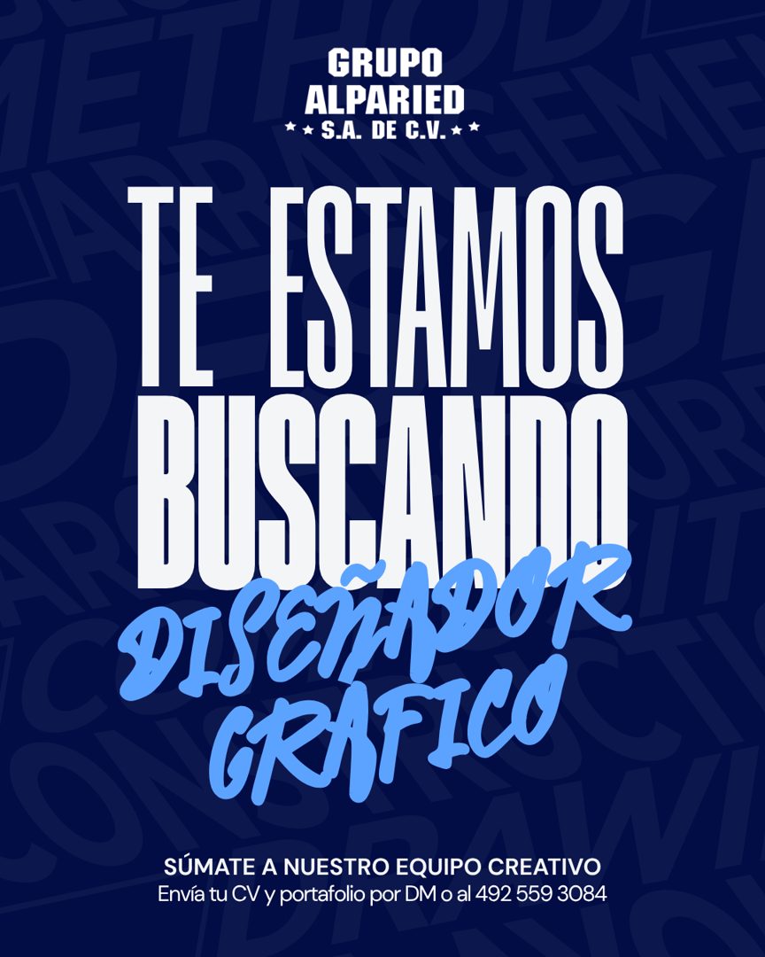 Banner del anuncio de la vacante: GRUPO · ALPARIED · * S.A. DE C.V. * * · TE ESTAMOS · RISTANILI · DISCAOUR · TRA FICO · SÚMATE A NUESTRO EQUIPO CREATIVO · Envía tu CV y port