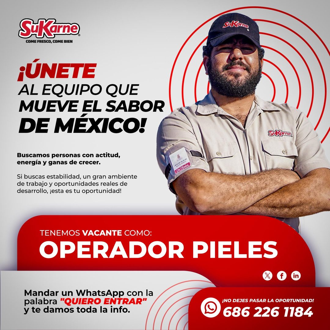 Banner del anuncio de la vacante: SiKarne · COME FRESCO, COME BIEN · ¡ÚNETE · AL EQUIPO QUE · MUEVE EL SABOR · DE MÉXICO! · Buscamos personas con actitud, · energía y ganas d