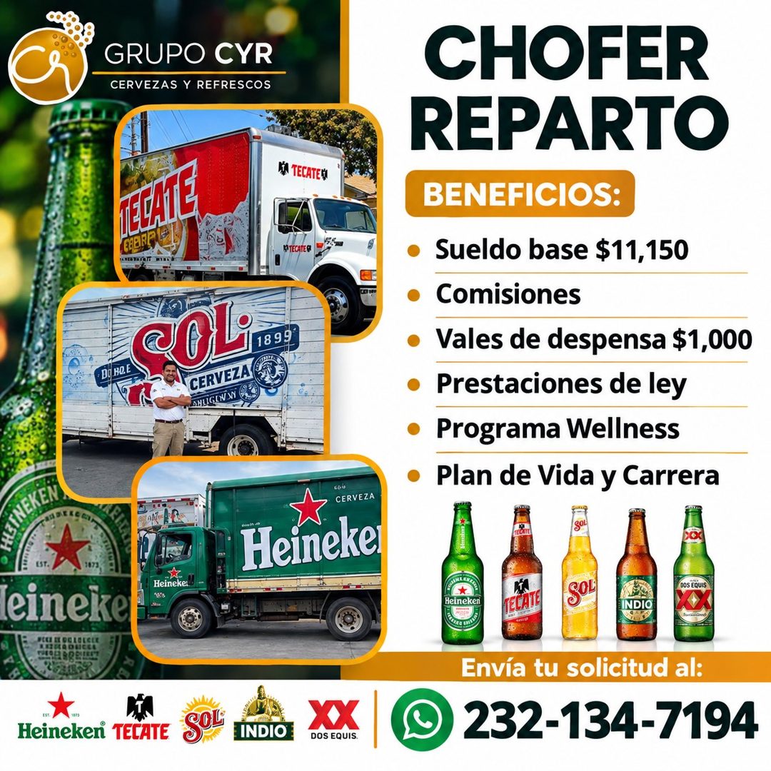 Banner del anuncio de la vacante: GRUPO CYR · CERVEZAS Y REFRESCOS · RECES · KA TECATEM · IR TECATER · Đg BOE · cOLi · CERVEZA · BHUGONSN · ASE KE CO · CERVEZA · Heineke. · E