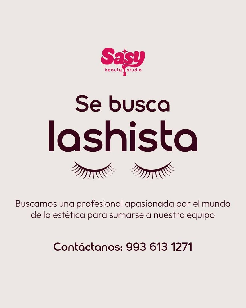 Banner del anuncio de la vacante: Sasy · beauty studio · Se busca · lashista · Buscamos una profesional apasionada por el mundo · de la estética para sumarse a nuestro equipo