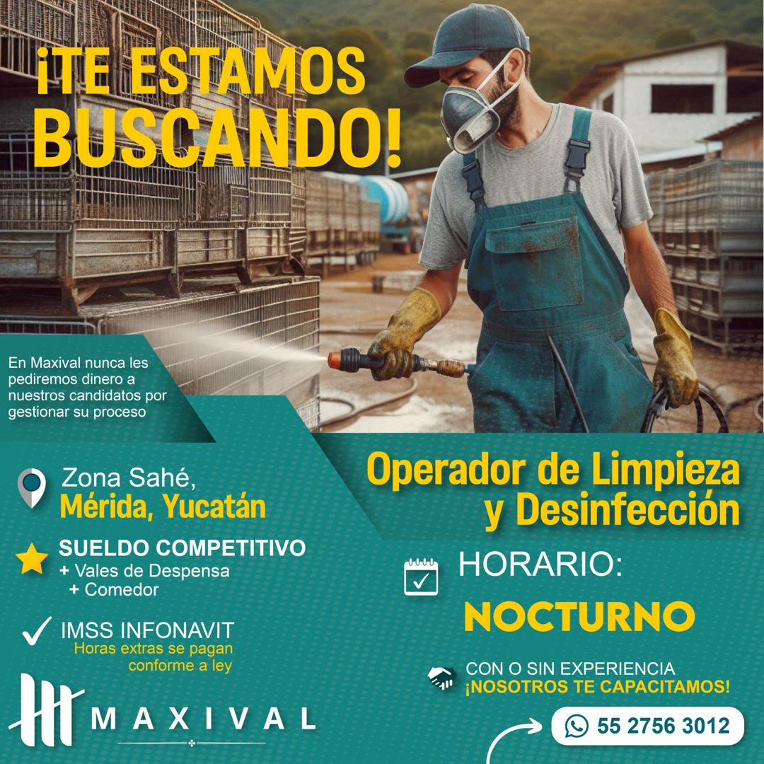 Banner del anuncio de la vacante: ITE ESTAMOS · BUSCANDO! · En Maxival nunca les · pediremos dinero a · nuestros candidatos por · gestionar su proceso · Zona Sahé, · Mérida, 