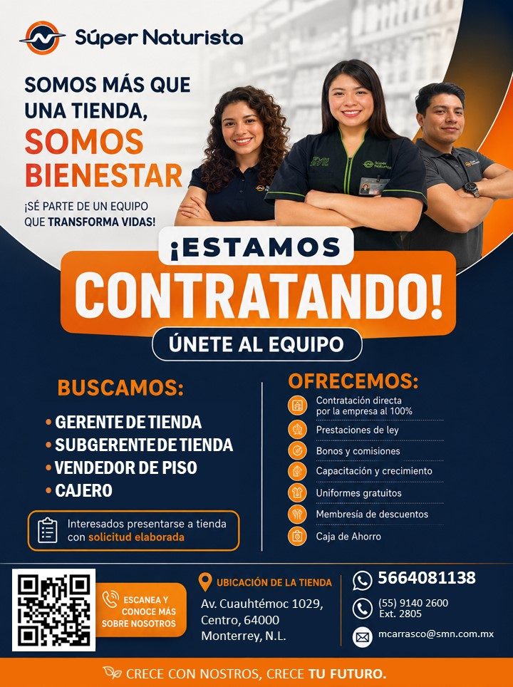 Banner del anuncio de la vacante: 111 · Súper Naturista · SOMOS MÁS QUE · UNA TIENDA, · SOMOS · BIENESTAR · ¡SÉ PARTE DE UN EQUIPO · QUE TRANSFORMA VIDAS! · ¡ESTAMOS · CONTRA