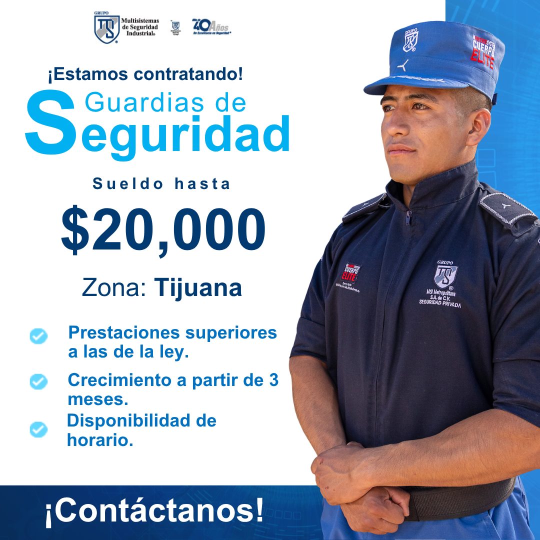 Banner del anuncio de la vacante: GRUPO · Multisistemas · de Seguridad · Industriale · ZOAfos · De Erenievela en Seguritre e · ¡Estamos contratando! · Guardias de · Seguridad