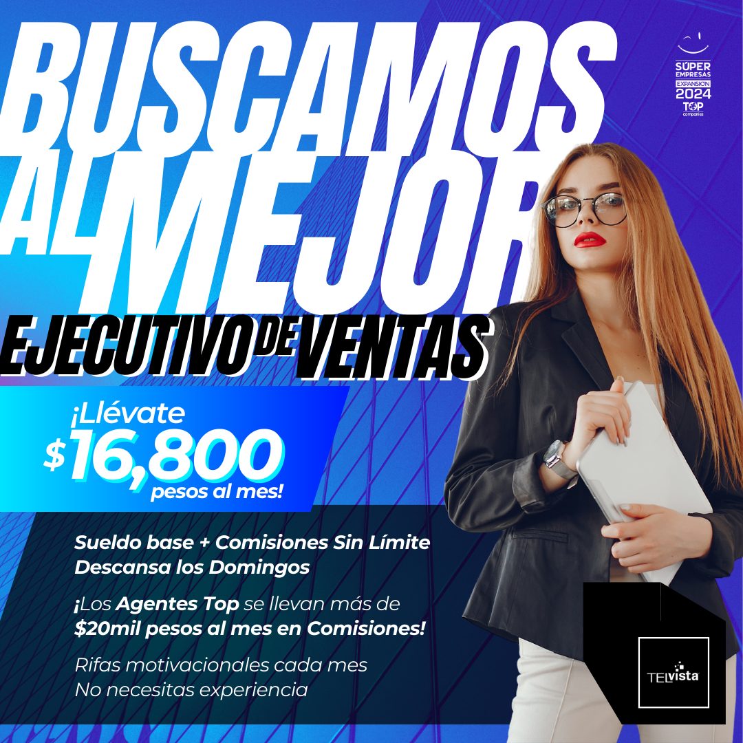 Banner del anuncio de la vacante: BISE JOKE · EJECUTIVODE VENTAS · ¡Llévate · $16,800 · Sueldo base + Comisiones Sin Límite · Descansa los Domingos · ¡Los Agentes Top se llev