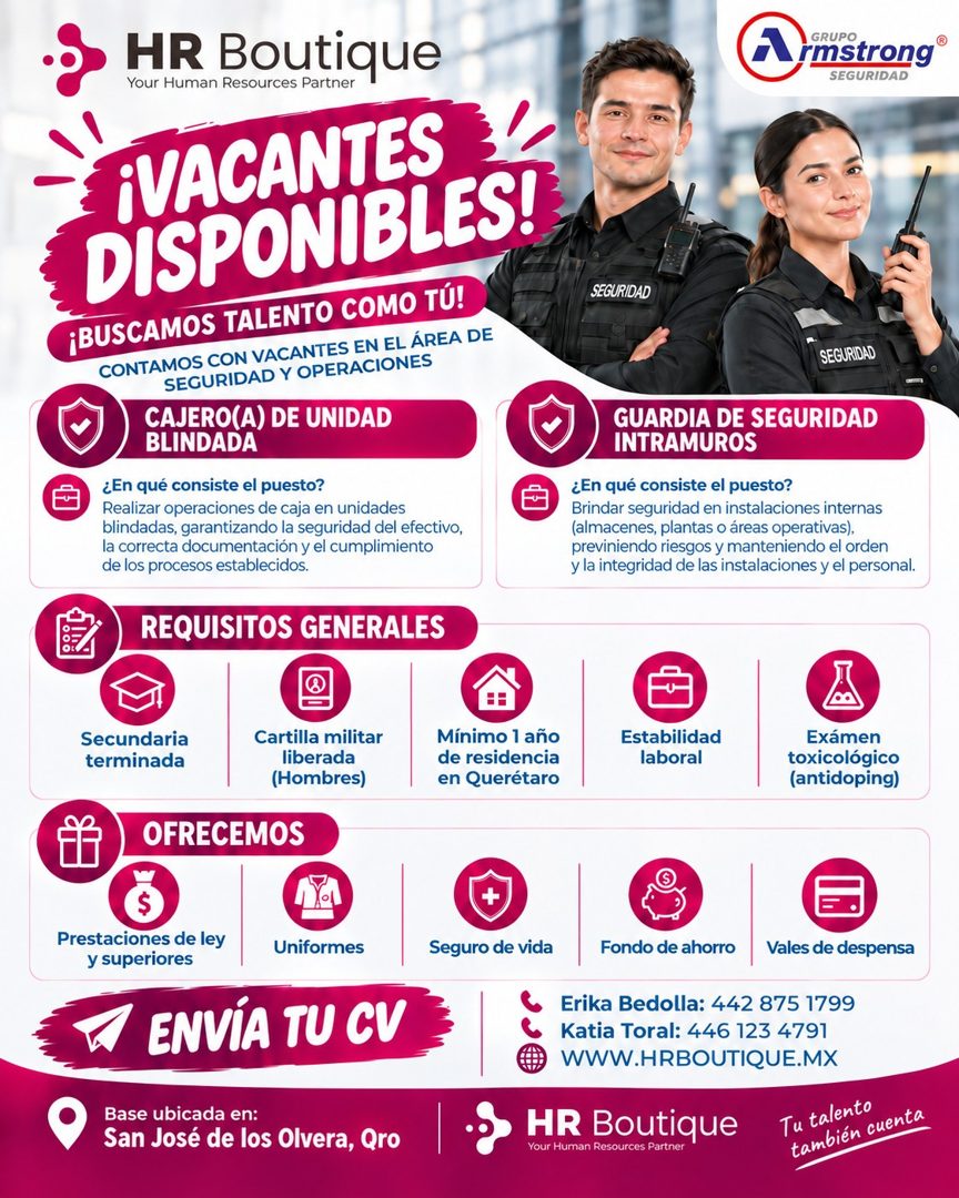 Banner del anuncio de la vacante: HR Boutique · Your Human Resources Partner · ¡VACANTES · DISPONIBLES! · ¡BUSCAMOS TALENTO COMO TÚ! · CONTAMOS CON VACANTES EN EL ÁREA DE · S