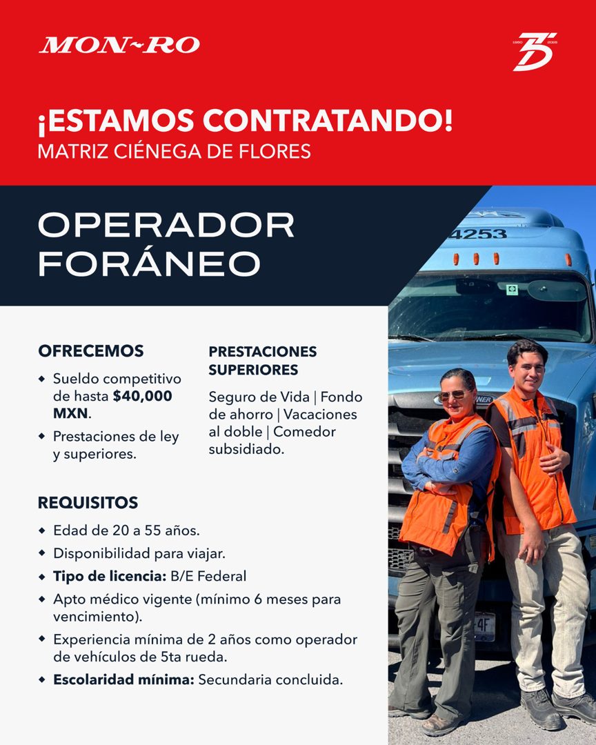 Banner del anuncio de la vacante: MON-RO · ¡ESTAMOS CONTRATANDO! · MATRIZ CIÉNEGA DE FLORES · OPERADOR · FORÁNEO · 4253 · OFRECEMOS · • Sueldo competitivo · de hasta $40,000 