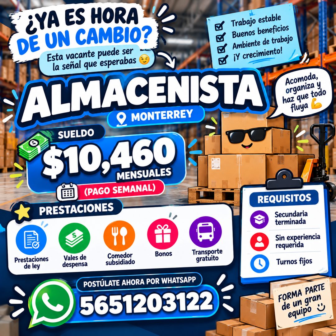 Banner del anuncio de la vacante: ¿YA ES HORA · DE UN CAMBIO? · Trabajo estable · Buenos beneficios · Esta vacante puede ser · Ambiente de trabajo · la señal que esperabas · 